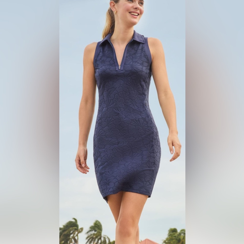 J. McLaughlin Daffy Dress Navy Blue Beach Blossom Jacquard Size M